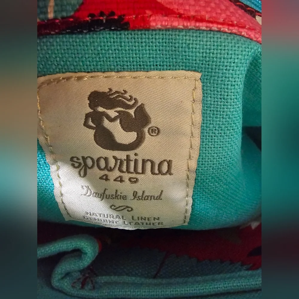 Spartina Island Tote Woven linen and leather Tote with leather Pom Pom charm NWT - Picture 4 of 16